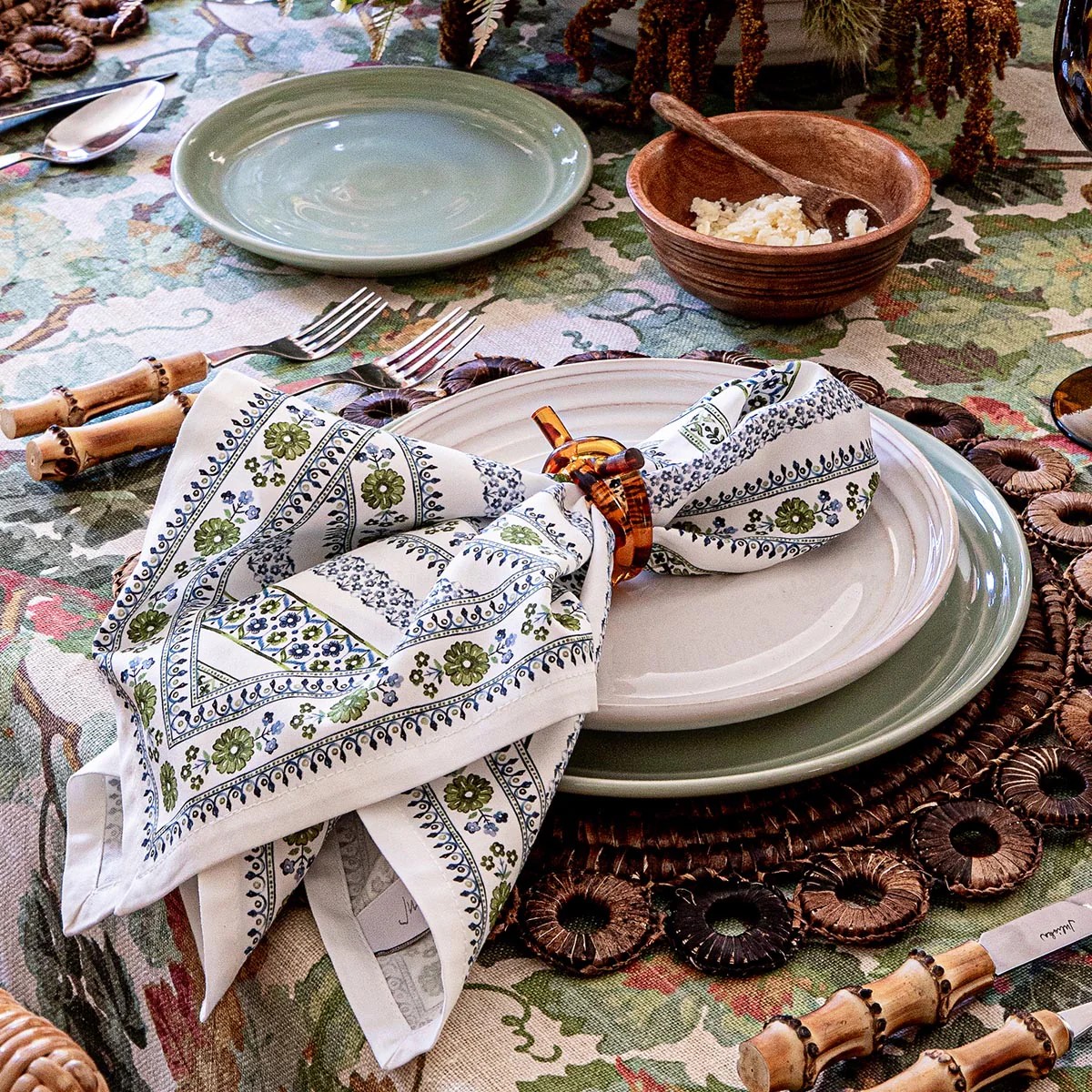 Juliska Seville Stripe Napkins, Set of 4 in Green