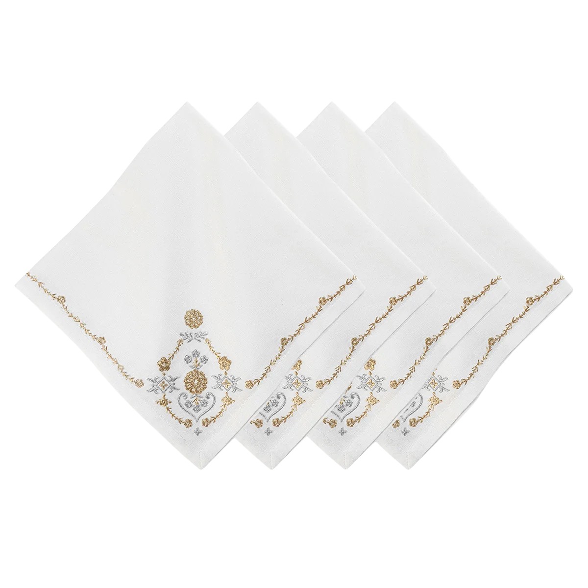 Juliska Heidi Embroidered Napkins, Set of 4 in Gold and Silver