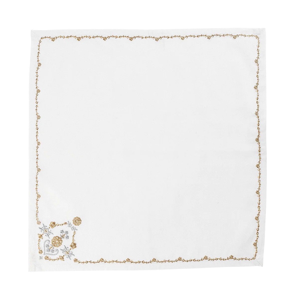 Juliska Heidi Embroidered Napkins, Set of 4 in Gold and Silver