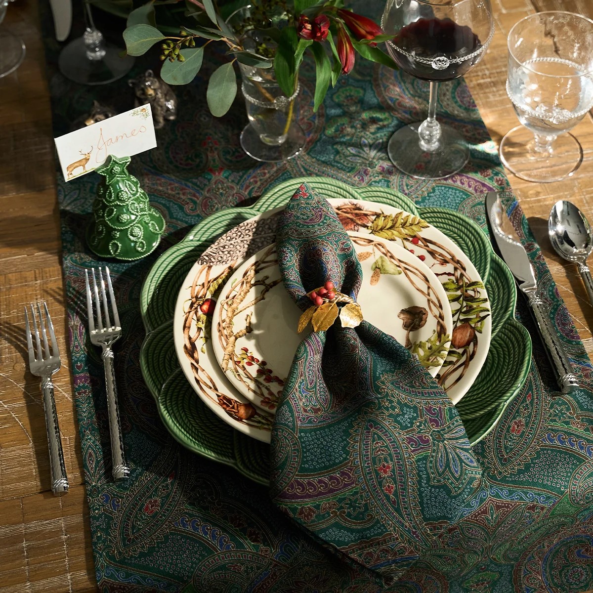 Juliska Paisley Set of 4 Napkins, Evergreen
