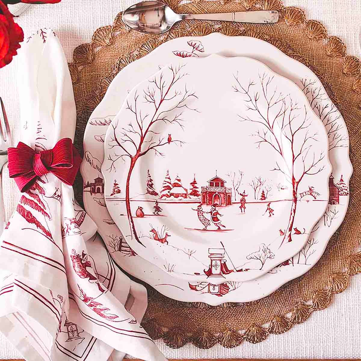 Juliska Country Estate Winter Frolic Napkins, Set of 4 in Ruby