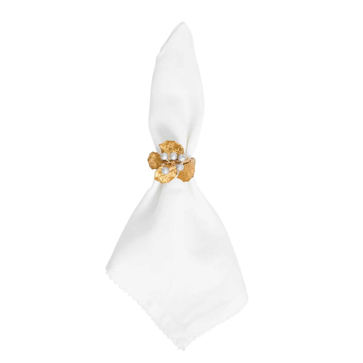 Juliska Forest Walk Holly with Berries Set of 4 Napkin Rings, Gold and Silver