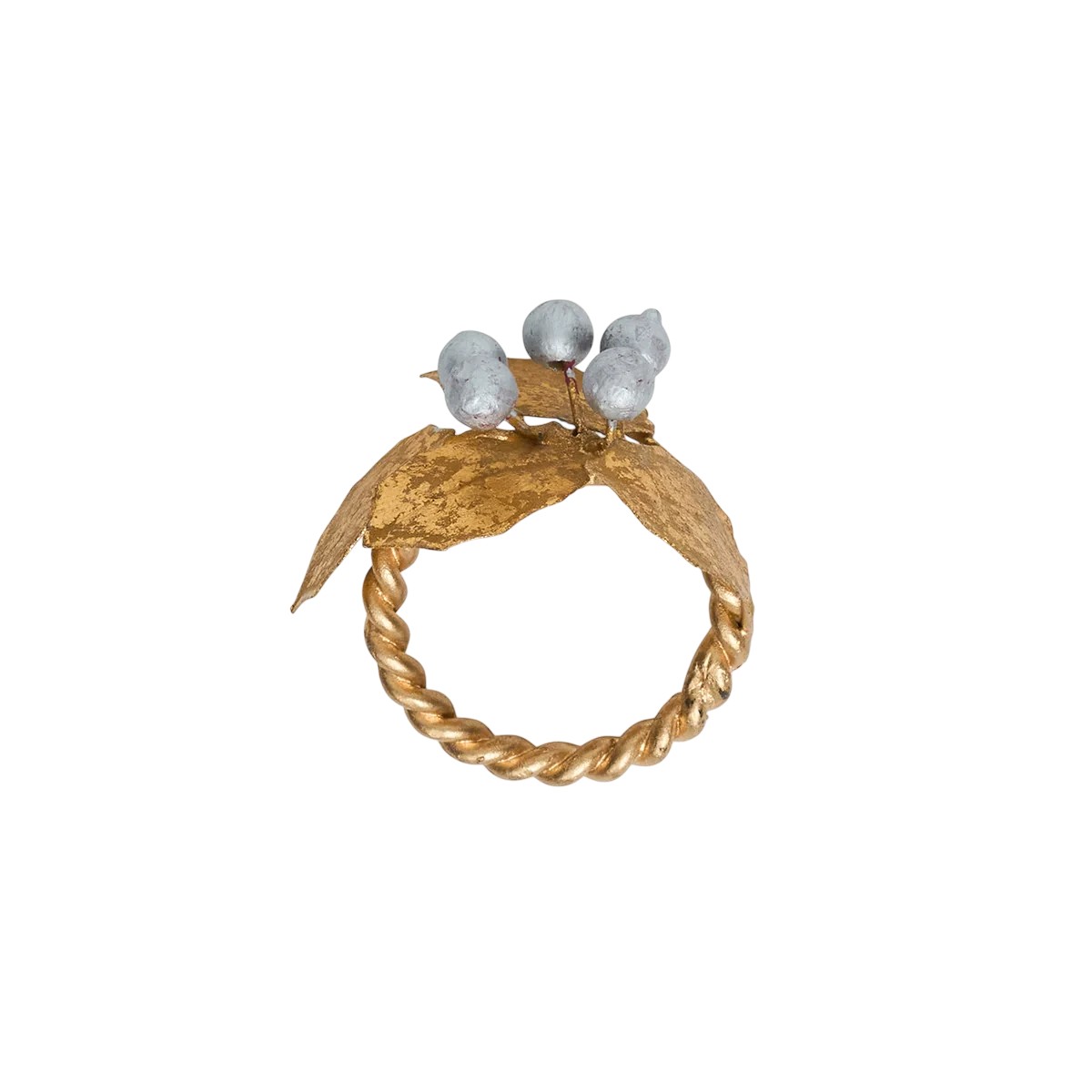 Juliska Forest Walk Holly with Berries Set of 4 Napkin Rings, Gold and Silver