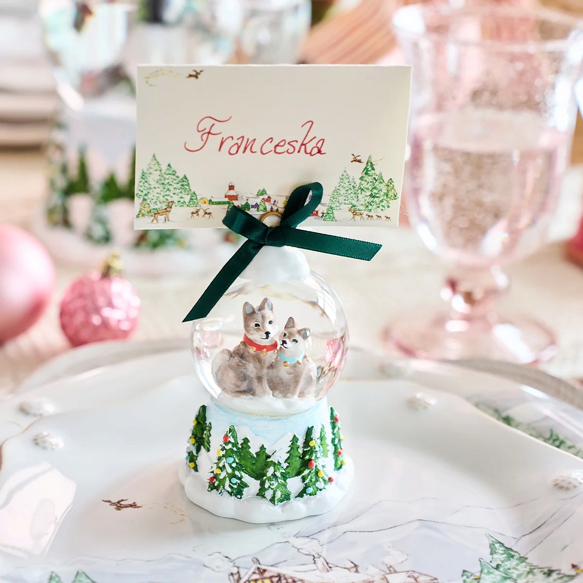 Juliska Berry and Thread North Pole Snow Globe Place Card Holder, Husky