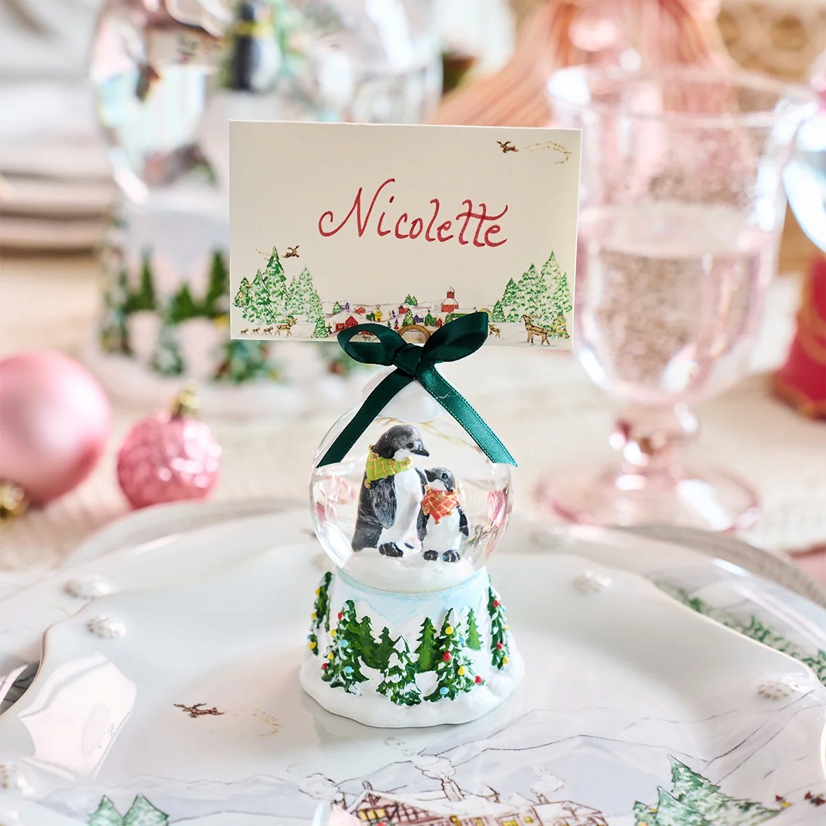Juliska Berry and Thread North Pole Snow Globe Place Card Holder, Penguin
