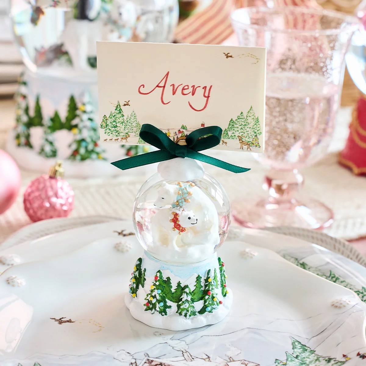 Juliska Berry and Thread North Pole Snow Globe Place Card Holder, Polar Bear