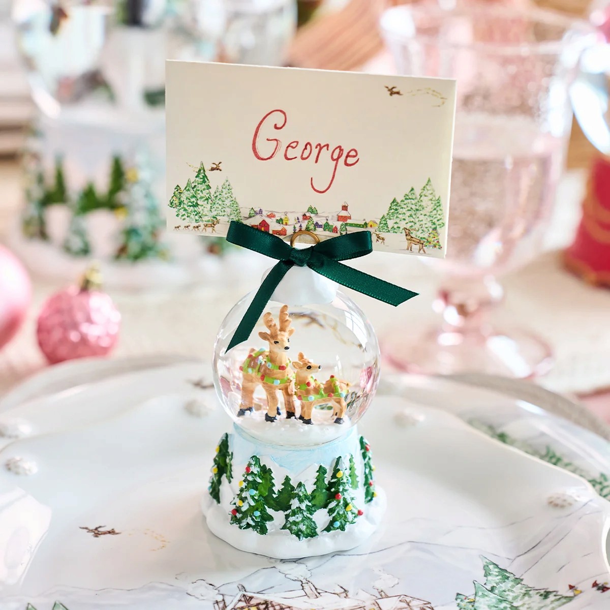 Juliska Berry and Thread North Pole Snow Globe Place Card Holder, Reindeer