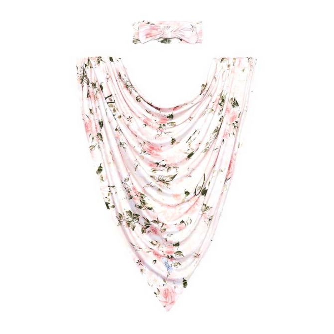 Posh Peanut Vintage Pink Rose Swaddle Headband Set