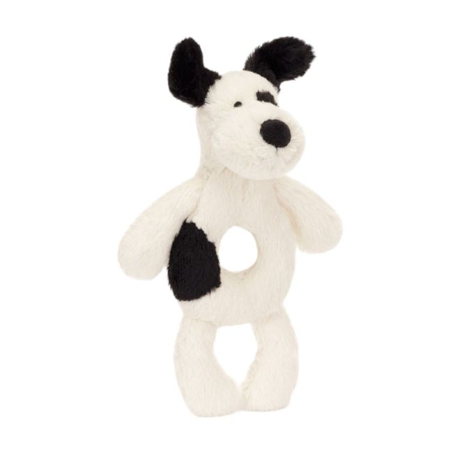 Jellycat Bashful Black & Cream Puppy Ring Rattle Jellycat Bashful Black & Cream Puppy Ring Rattle