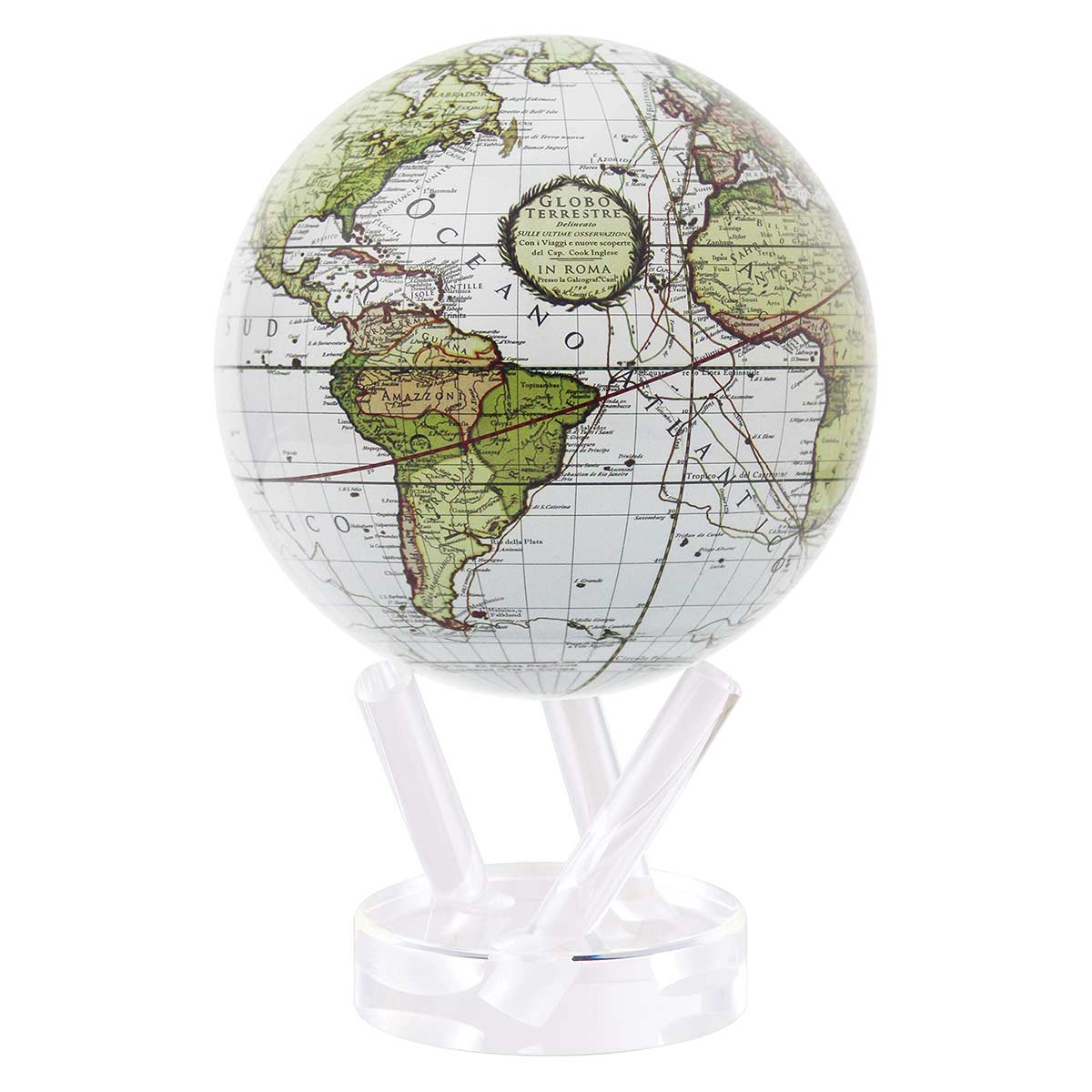 Mova Antique Terrestrial White Globe with Acrylic Base, 6