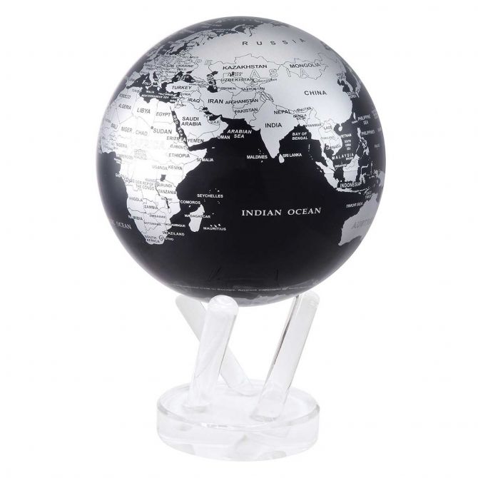 Mova Black & Silver Globe with Acrylic Base, 6, MG-6-SBE
