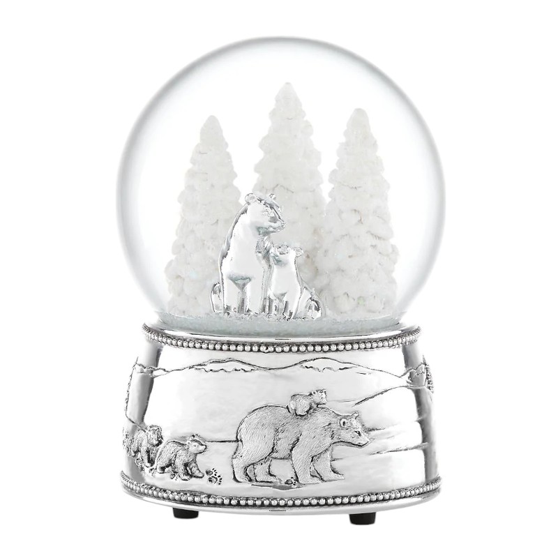 Reed & Barton North Pole Bound Polar Bear and Cubs Musical Snow Globe