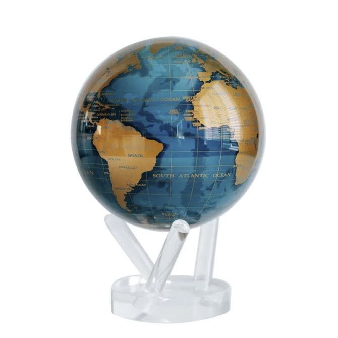 Mova Gold Terrestrial and Dark Blue Ocean Globe, 6"