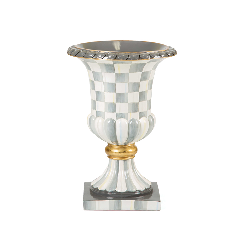 MacKenzie-Childs Sterling Check Pedestal Tabletop Urn