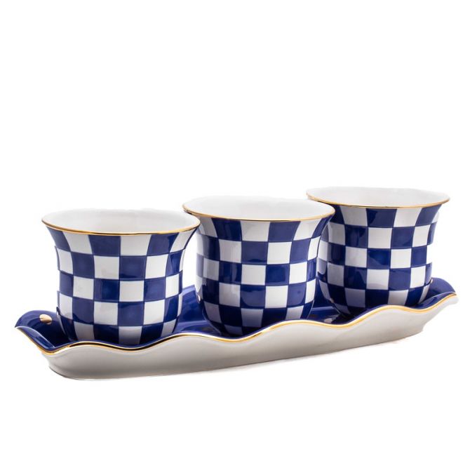 MacKenzie-Childs Royal Check Travel Cup Blue/White