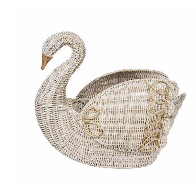 Juliska Provence Rattan Swan Basket, Whitewash