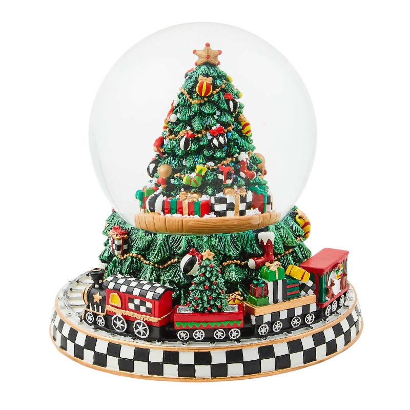 MacKenzie-Childs Cozy Christmas Tree & Train Snowglobe
