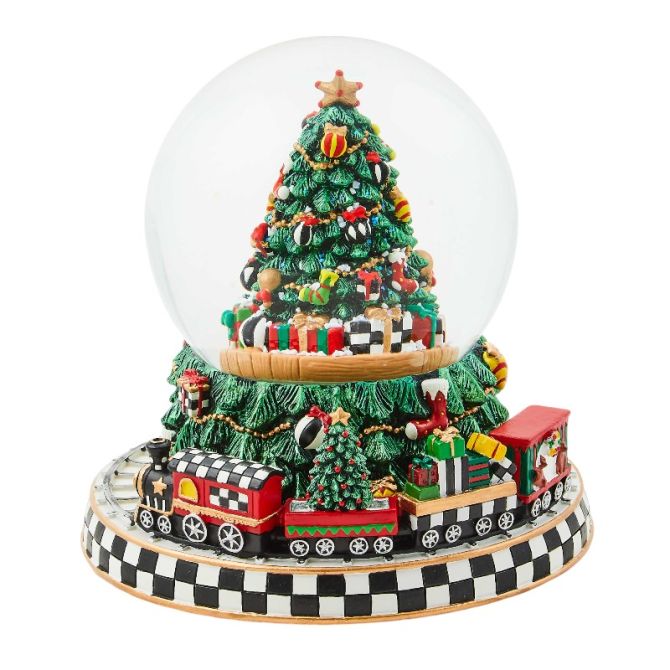 MacKenzie-Childs Cozy Christmas Tree & Train Snowglobe