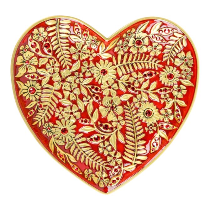 Jay Strongwater Aria Floral Heart Trinket Tray, Ruby