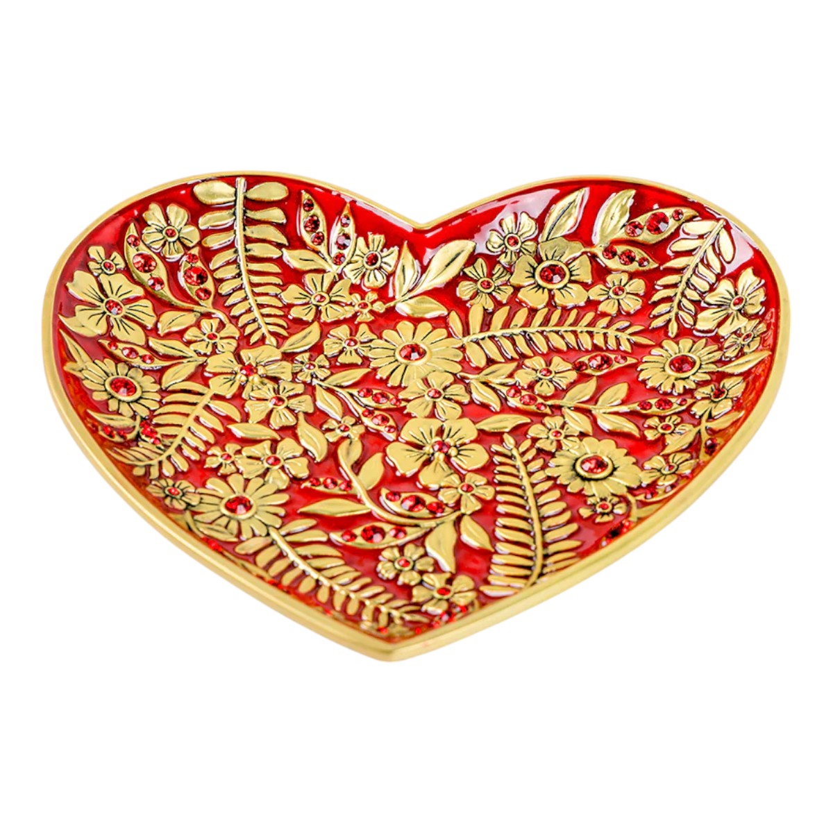Jay Strongwater Aria Floral Heart Trinket Tray, Ruby