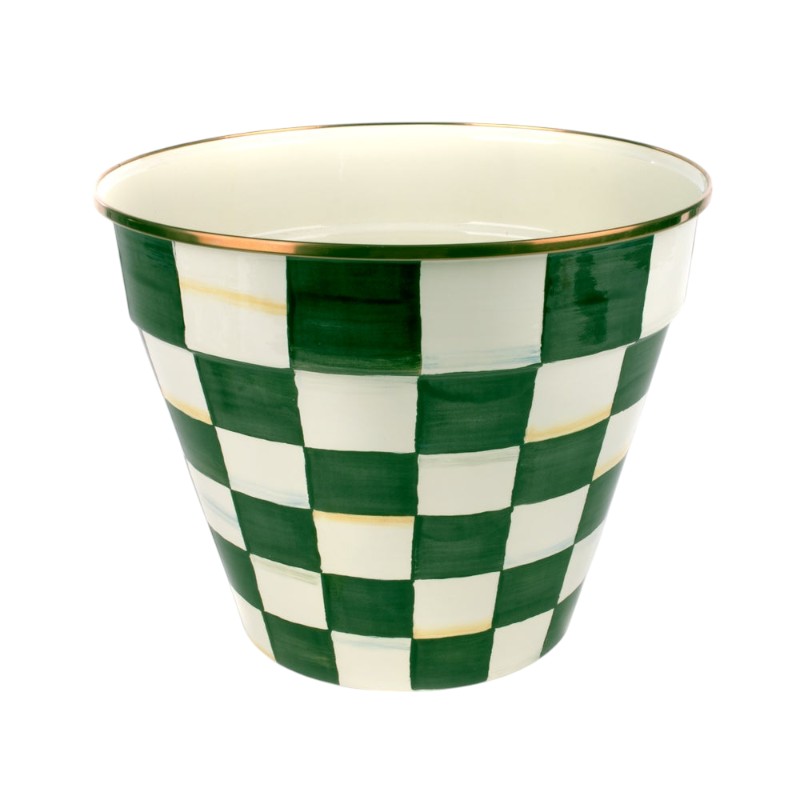 MacKenzie-Childs Enamel Check Extra Large Garden Pot, Emerald Check