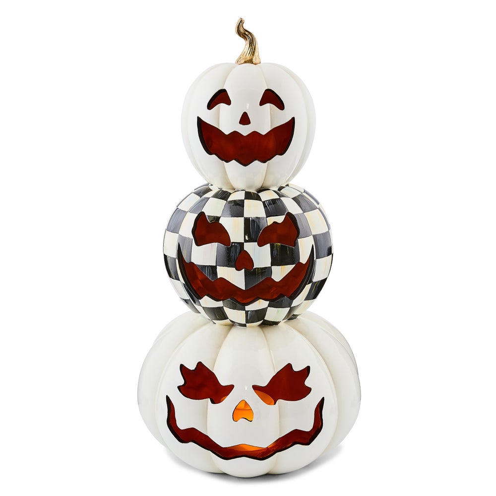 MacKenzie-Childs Courtly Check Stacked Illuminated Pumpkins