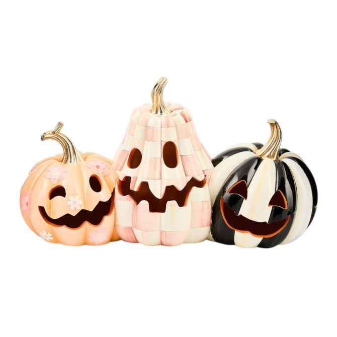MacKenzie-Childs Hocus Pocus Illuminated Jack O'Lantern Trio