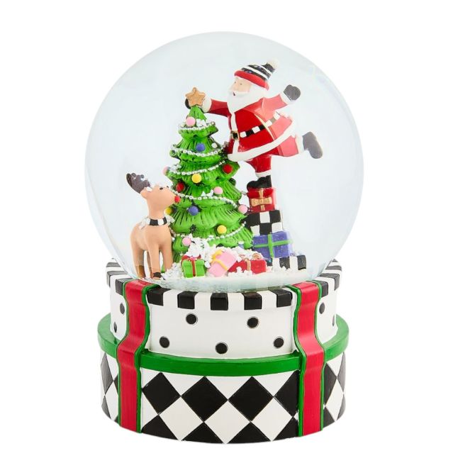 MacKenzie-Childs Santa and Rudolph Snow Globe