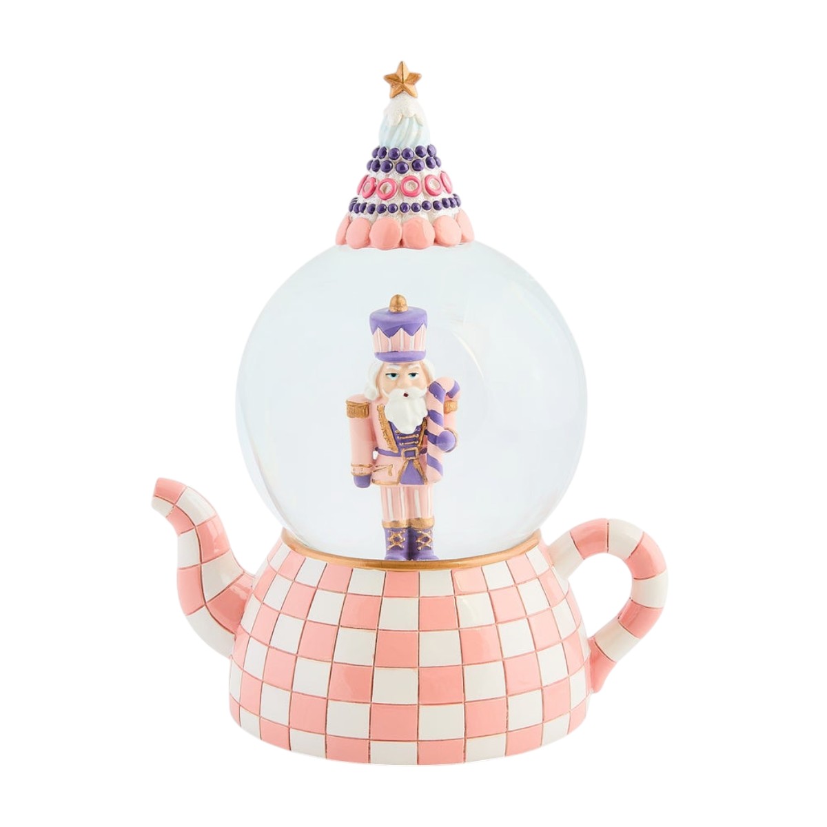 MacKenzie-Childs Rosy Check Teapot Snow Globe