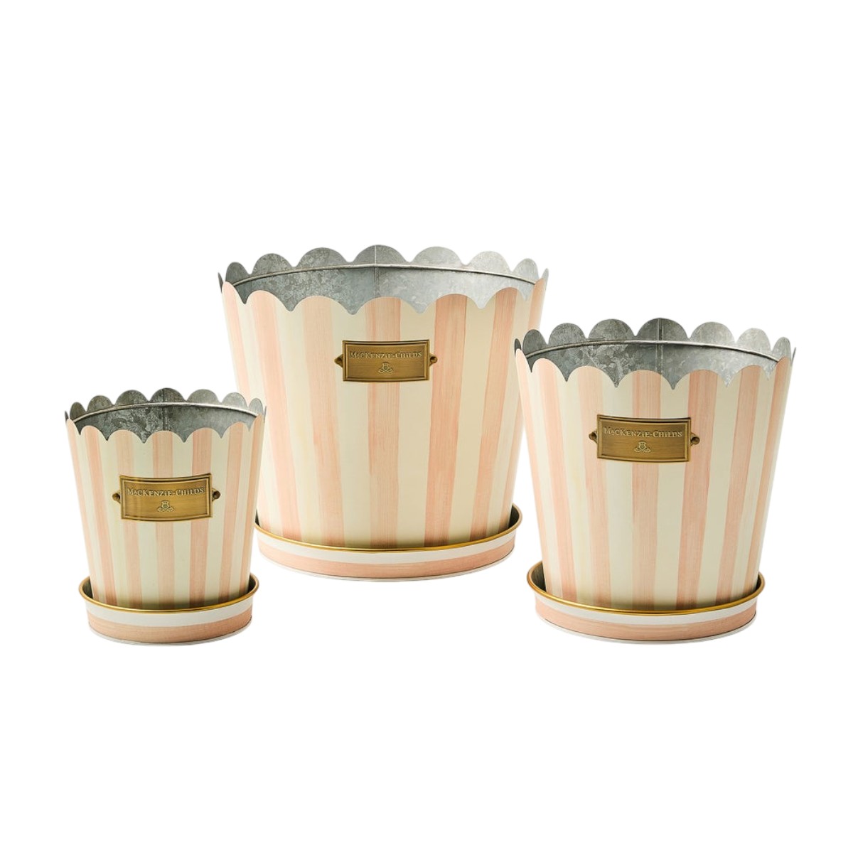 MacKenzie-Childs Rosy Stripe Pots and Saucers, Set of 3