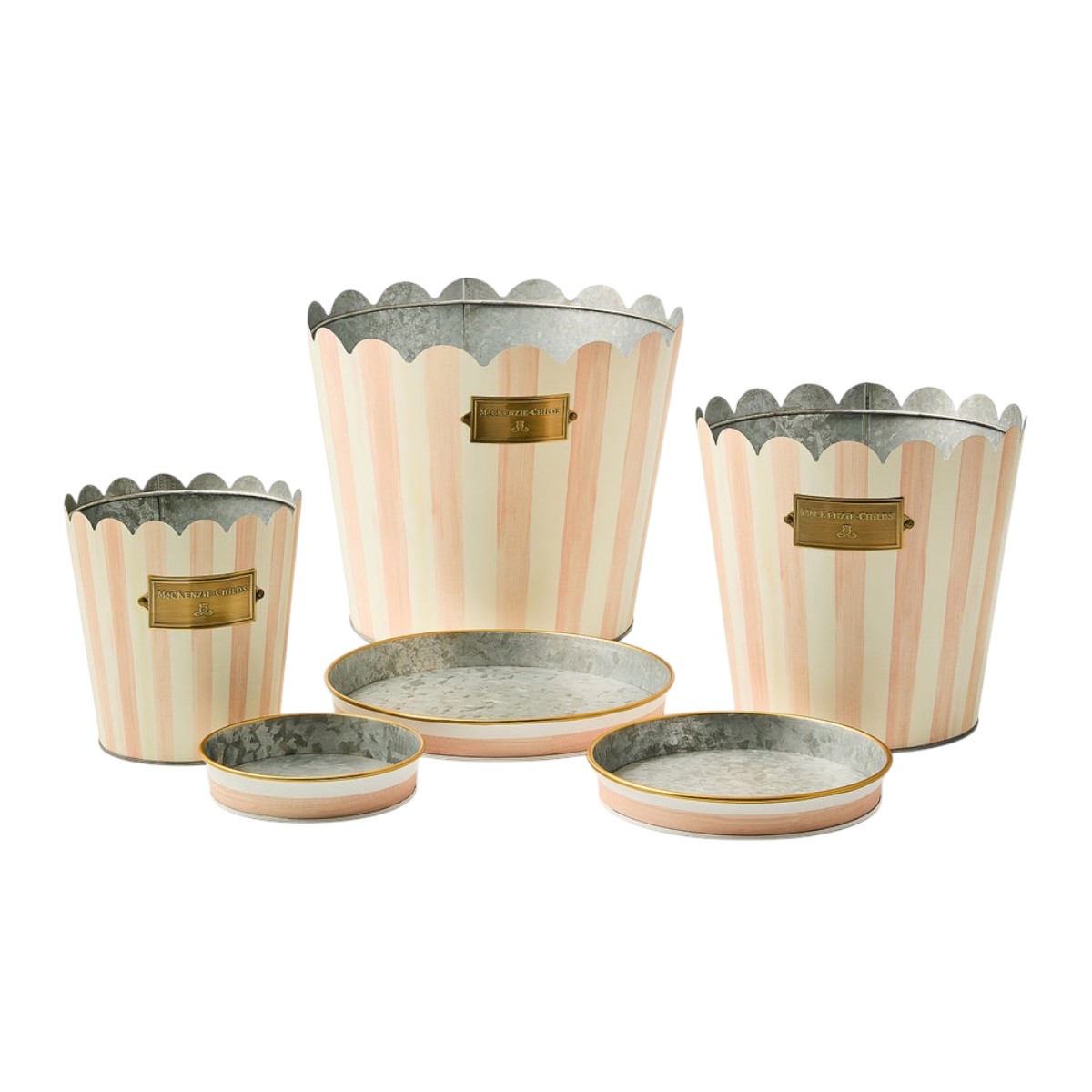 MacKenzie-Childs Rosy Stripe Pots and Saucers, Set of 3