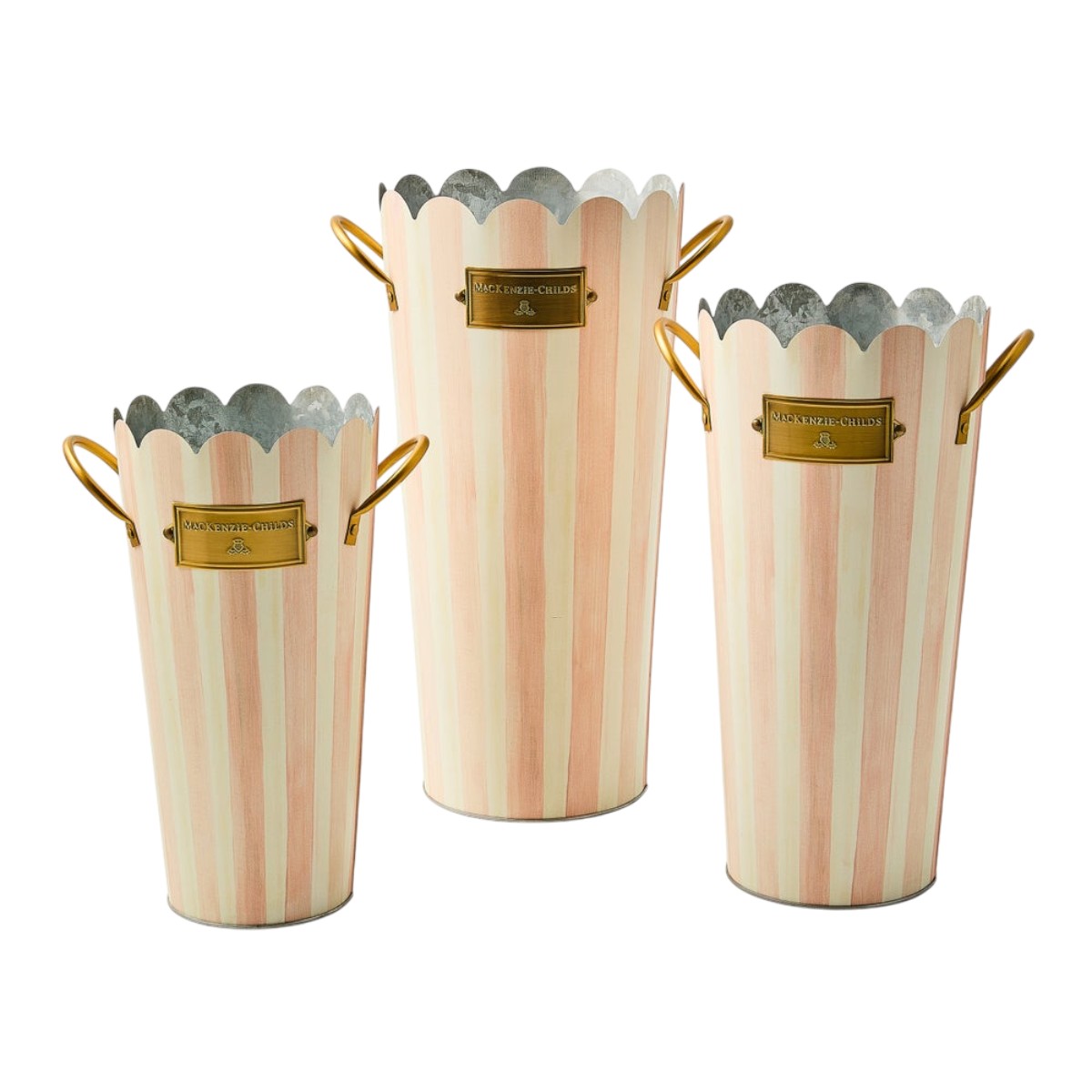 MacKenzie-Childs Rosy Stripe Flower Buckets, Set of 3