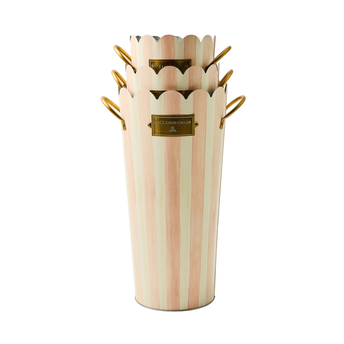 MacKenzie-Childs Rosy Stripe Flower Buckets, Set of 3