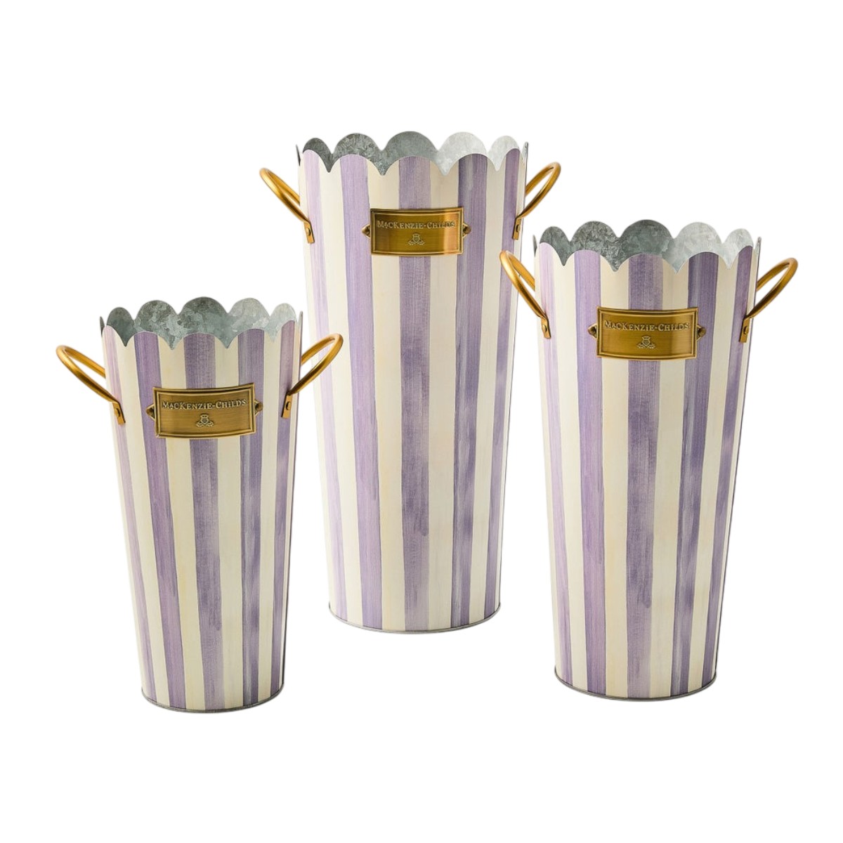 MacKenzie-Childs Violet Stripe Flower Buckets, Set of 3