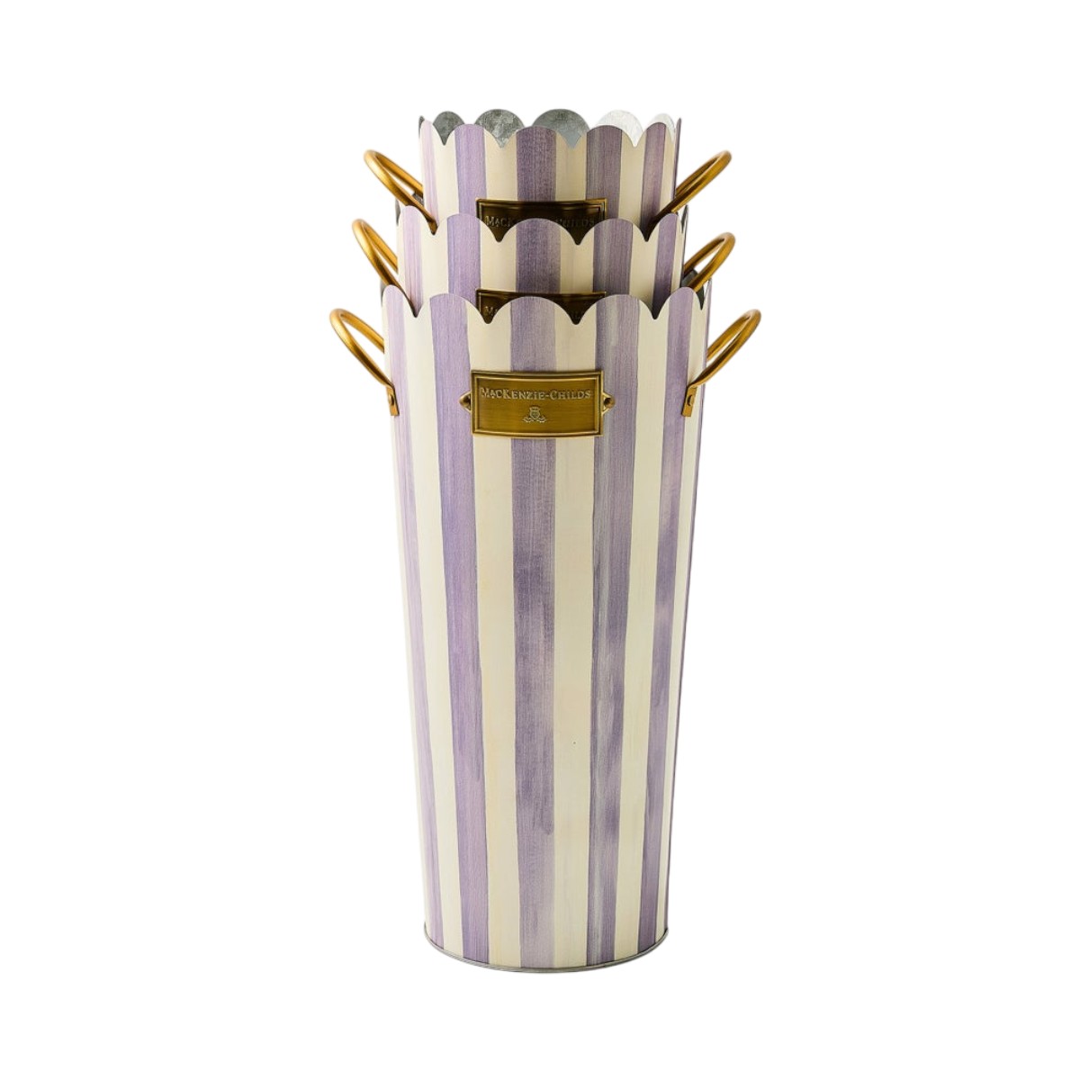 MacKenzie-Childs Violet Stripe Flower Buckets, Set of 3
