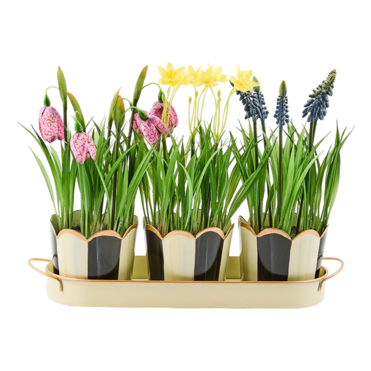 MacKenzie-Childs Triple Potted Blooms, Courtly Stripe