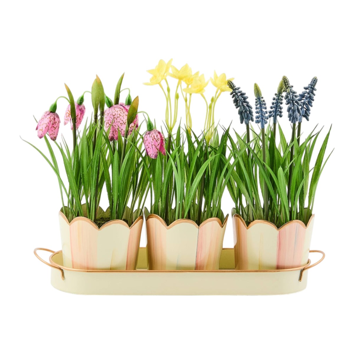 MacKenzie-Childs Triple Potted Blooms, Rosy Stripe