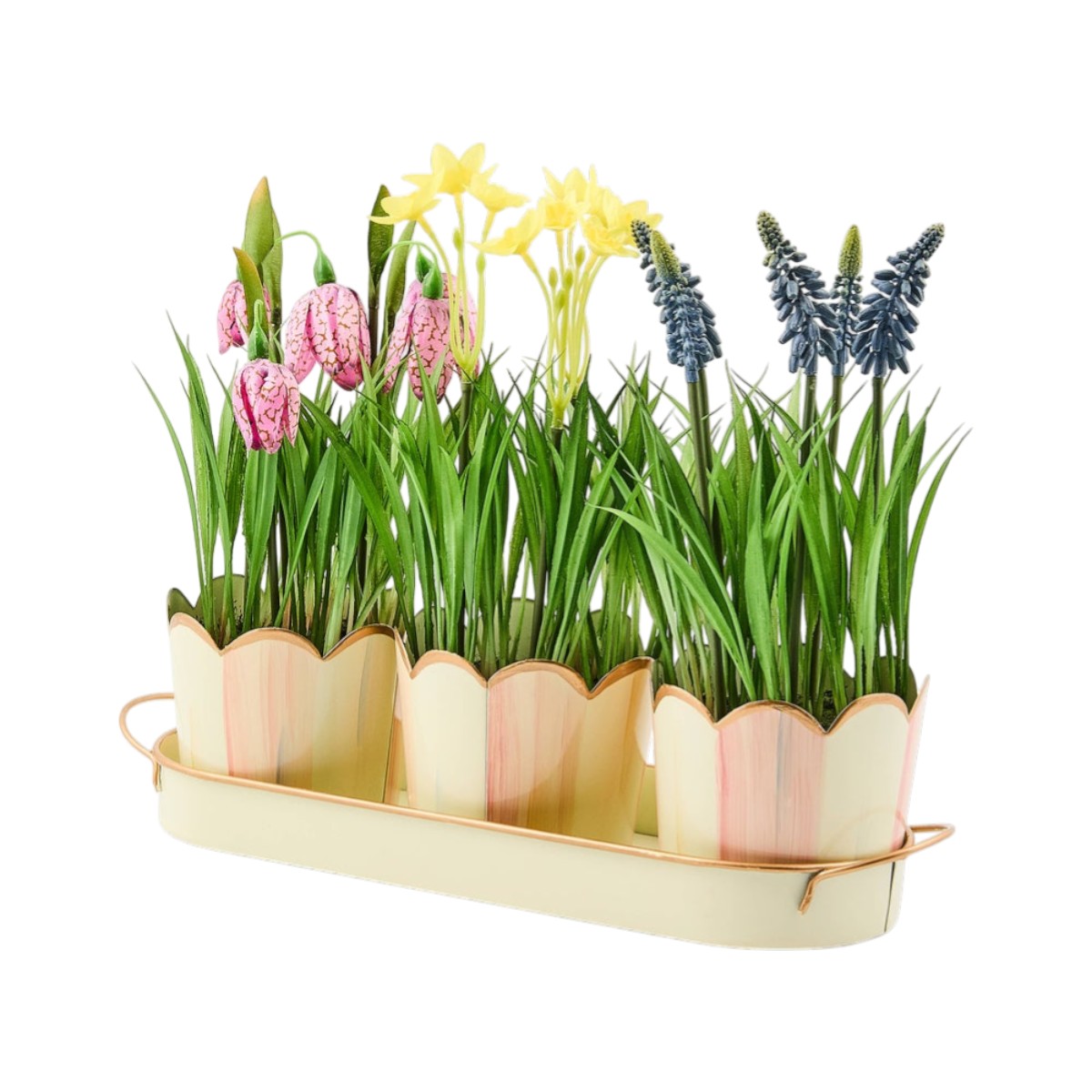 MacKenzie-Childs Triple Potted Blooms, Rosy Stripe