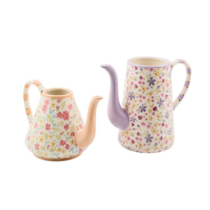 MacKenzie-Childs Set of 2 Ceramic Teapot Vases, Posie Patch