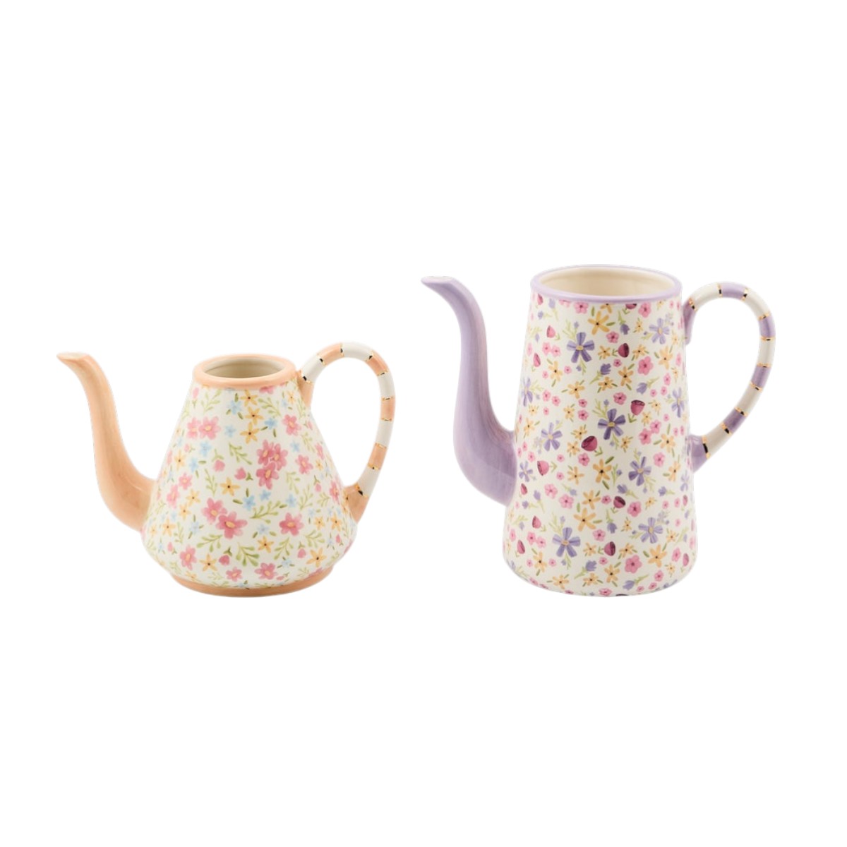 MacKenzie-Childs Set of 2 Ceramic Teapot Vases, Posie Patch