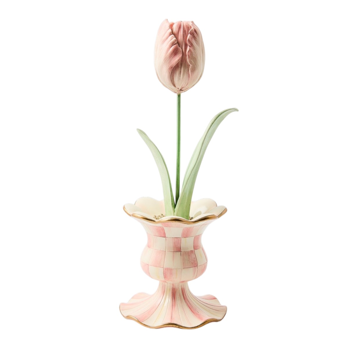 MacKenzie-Childs Rosy Check Garden Tulip In Vase