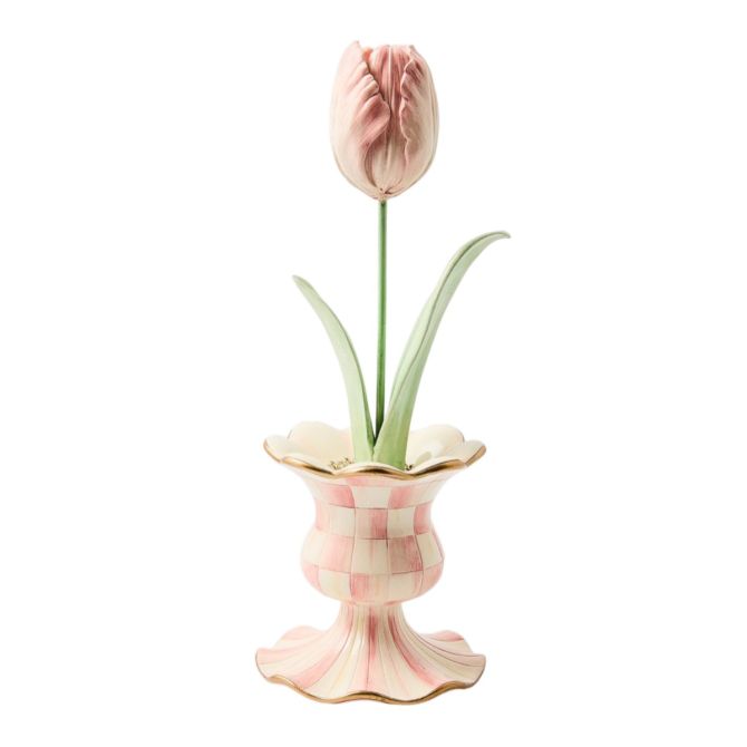 MacKenzie-Childs Rosy Check Garden Tulip In Vase