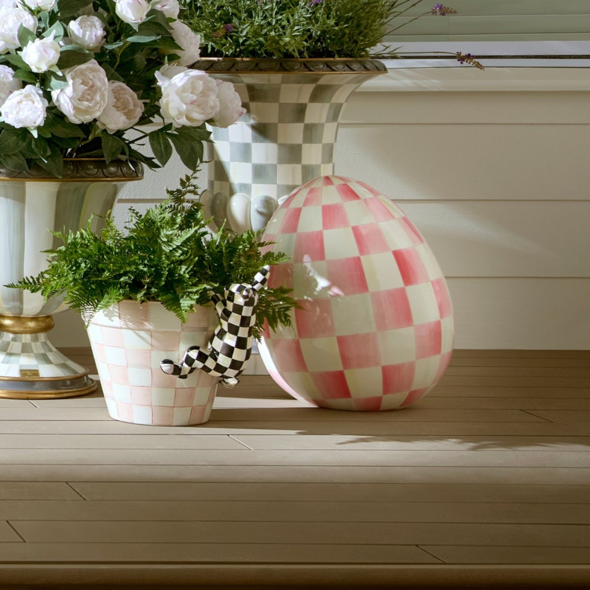 MacKenzie-Childs Large Egg Figurine, Bubblegum Check