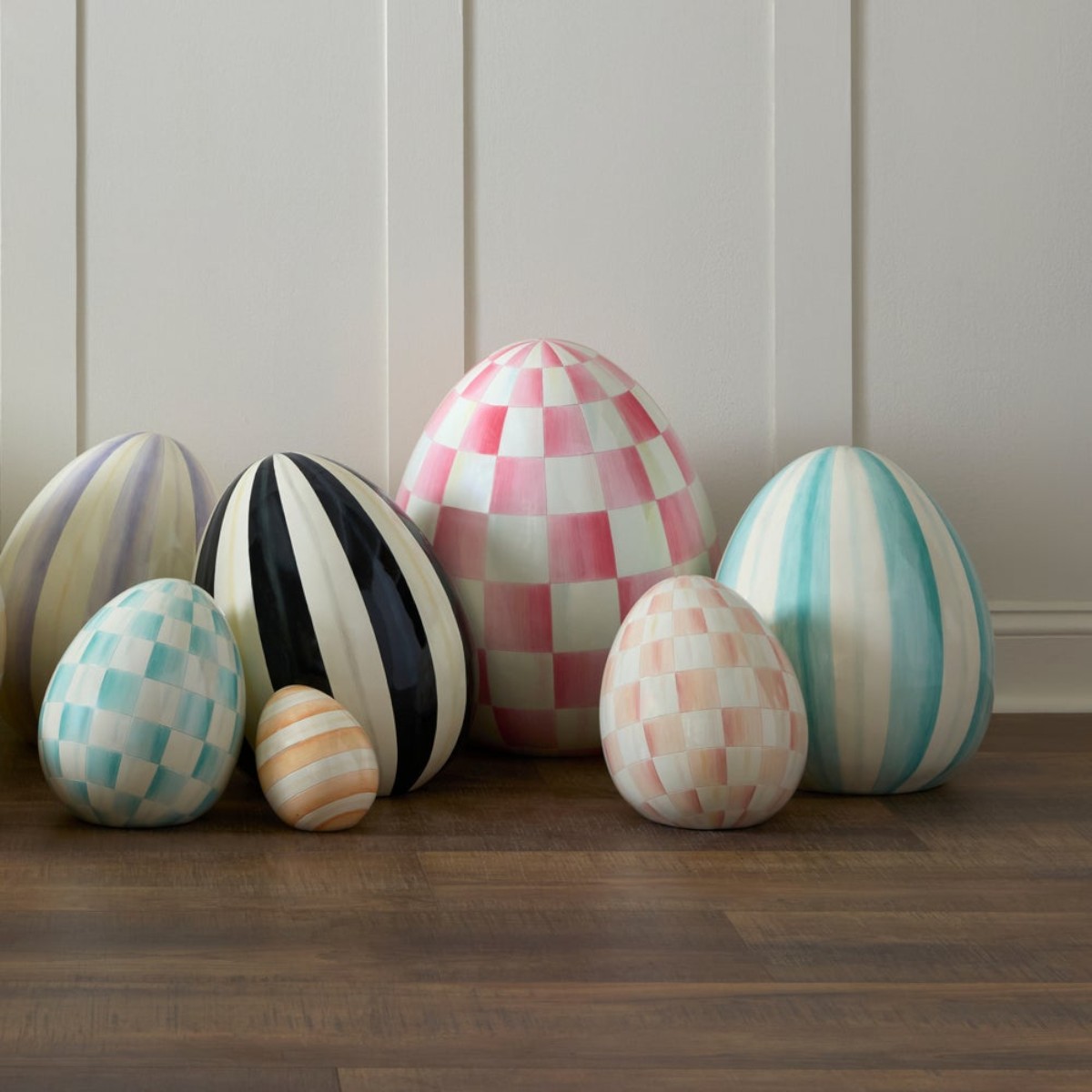 MacKenzie-Childs Large Egg Figurine, Bubblegum Check