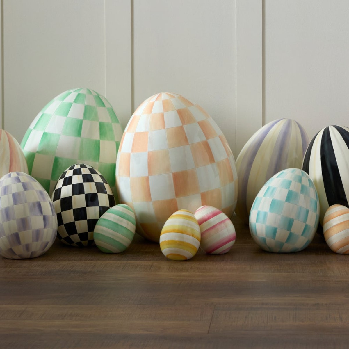 MacKenzie-Childs Large Egg Figurine, Coral Check