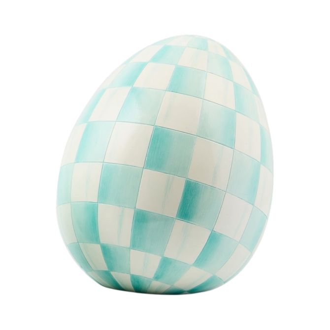 MacKenzie-Childs Small Egg Figurine, Aqua Check