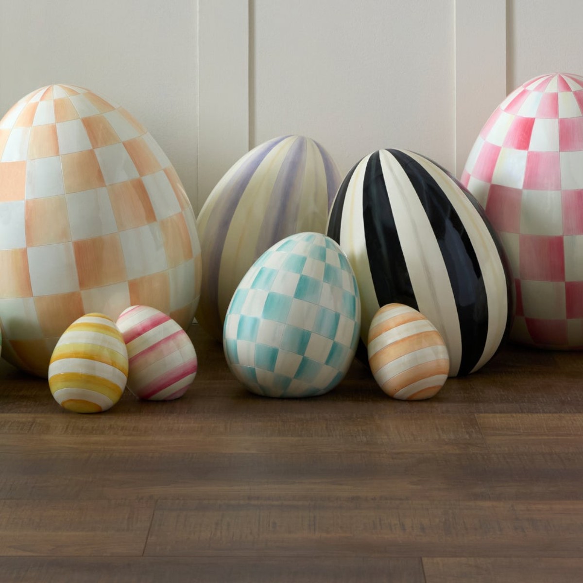 MacKenzie-Childs Small Egg Figurine, Aqua Check