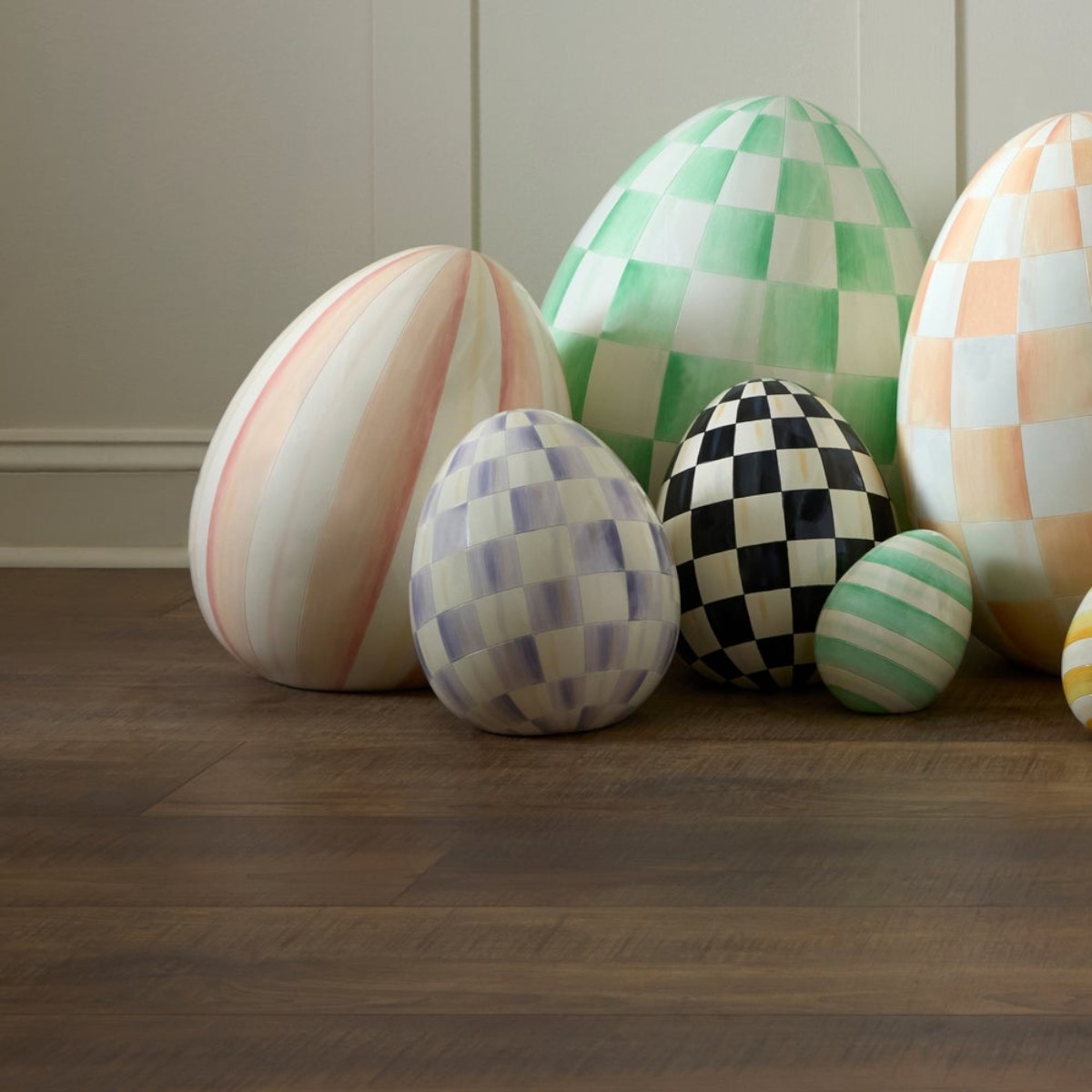 MacKenzie-Childs Small Egg Figurine, Violet Check