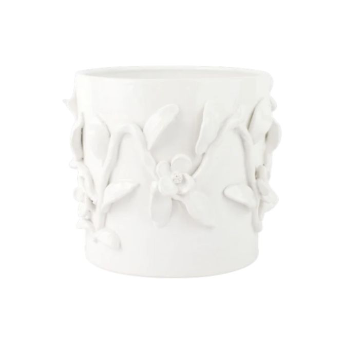 Vietri Bougainvillea Garden White Cachepot, Short