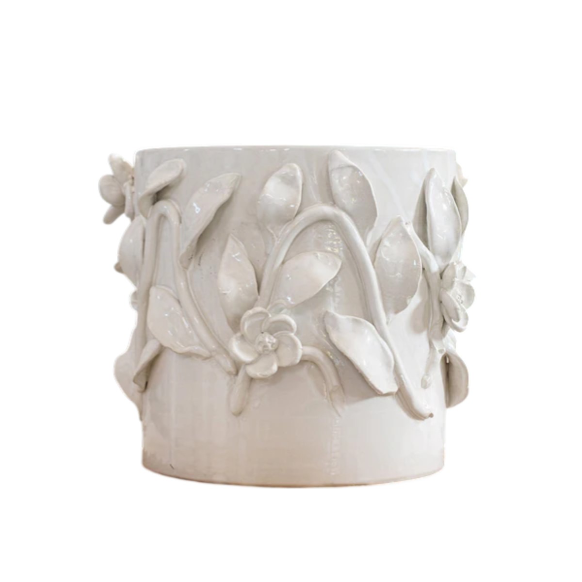 Vietri Bougainvillea Garden White Cachepot, Short